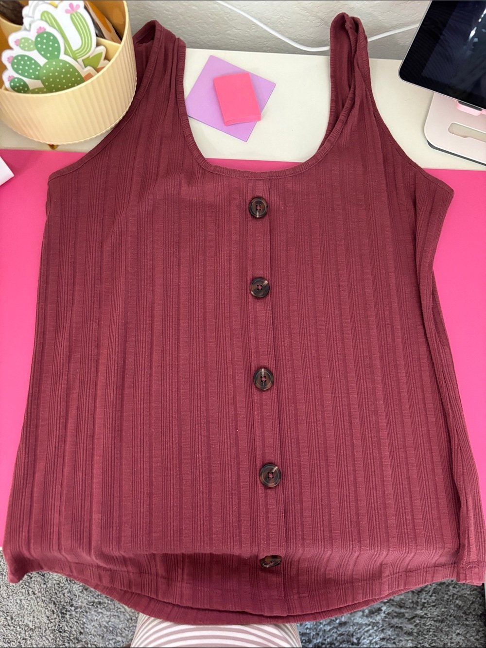 Maurices Ribbed Button-Front Tank Tops - Picture 2 of 13